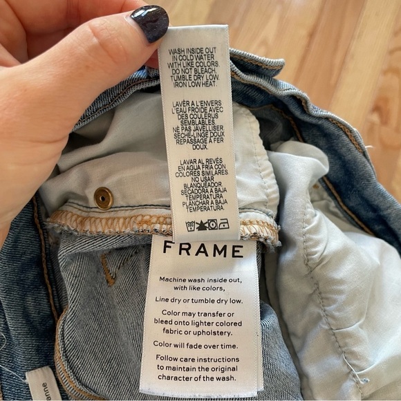 Frame Le Skinny De Jeanne Fray Hem Stiletto Dupont Blue Mid Rise Jeans Size 27 - Picture 11 of 12
